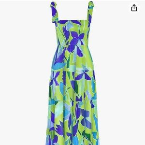 The Smocked Tie Shoulder Blue & Green Maxi Dress